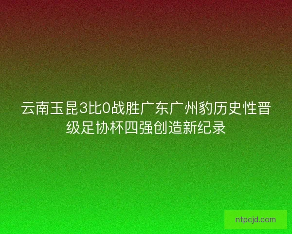 云南玉昆3比0战胜广东广州豹历史性晋级足协杯四强创造新纪录